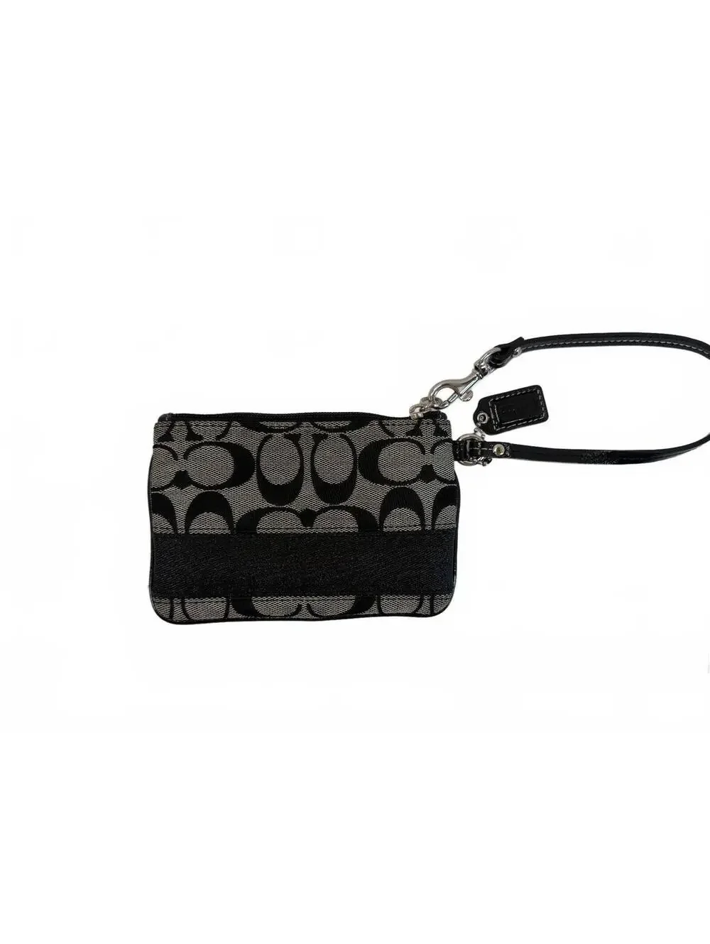 Coach | Signature Jacquard Patent Leather Wristlet Pouch | Black Grey/White